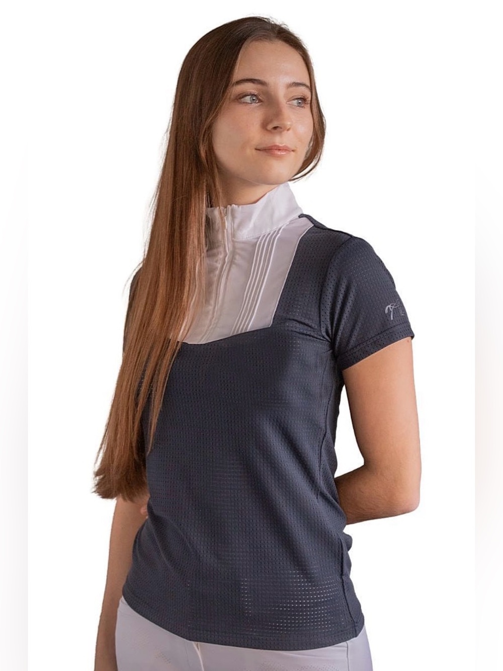 Pénélope Florence MESH SHOW POLO SHIRT Navy Large NWT